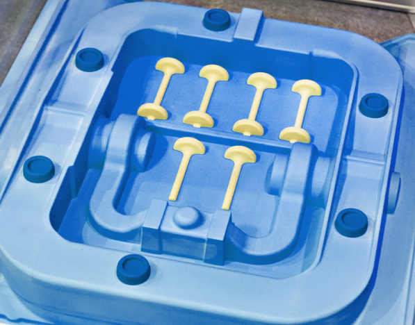 Plastic parts in a mold