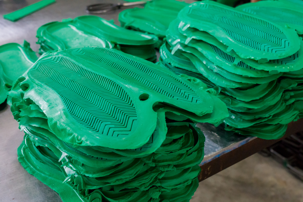 Green Shoe Soles on a Production Line
